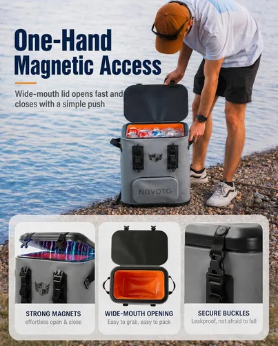 Miniatura 2 de 30 Can Magnetic Backpack Cooler, Zipperless Soft Cooler Backpack with Wide-Mouth Magnetic Lid, Leakproof Insulated Soft Sided Cooler for Beach