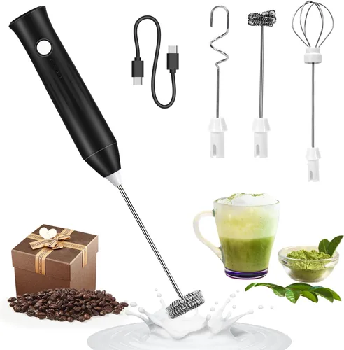 Miniatura 9 de Espumador de leche recargable, mezclador de bebidas de mano, máquina de espuma eléctrica para café con batidor de acero inoxidable y 3 velocidades