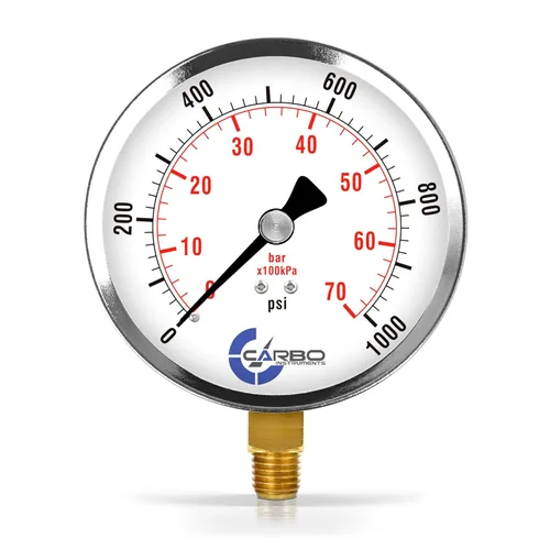 Miniatura 14 de Manómetro de vacío seco de 0 a -30 inHg, dial de 4", montaje inferior de 1/4 NPT, caja de acero cromado, piezas humedecidas de latón, doble escala