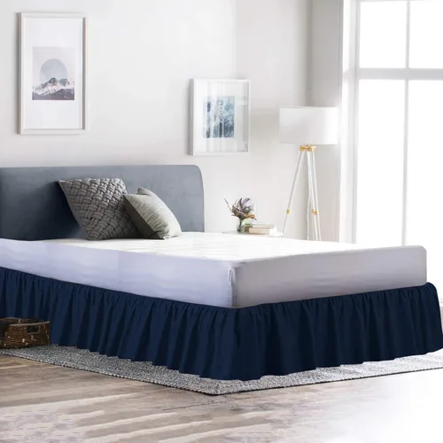 Miniatura 9 de 100% algodón 600 hilos 1 pieza falda de cama con volantes de polvo de 12 pulgadas con plataforma, estilo recogido (tamaño Queen, rosa)