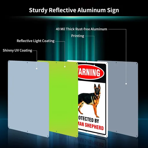 Miniatura 2 de Cartel de pastor alemán "Protected by German Shepherd", 14 x 10 pulgadas, aluminio libre de óxido 040, reflectante, con protección UV y resistente a