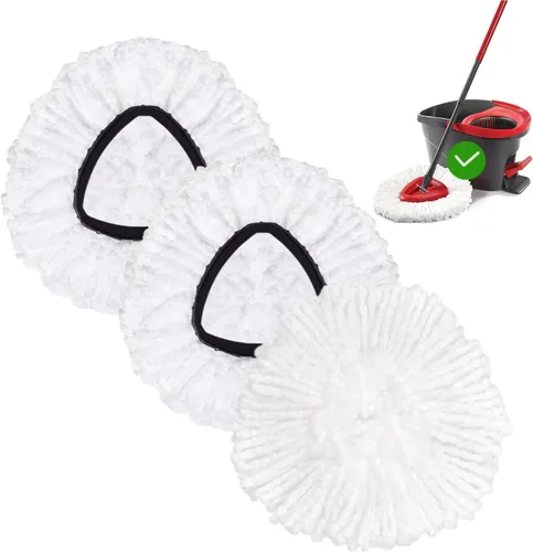 Miniatura 10 de FOOKCIAN Juego de Repuesto para Trapeador Giratorio - 4 Cabezales de Microfibra, Base, Mango de 30-58'' Compatible con OCedar EasyWring - Blanco