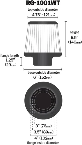 Miniatura 2 de K&N Filtro de aire universal con abrazadera original de alto flujo de por vida: Rendimiento, Premium, Lavable: Diámetro de la brida: 4 pulgadas