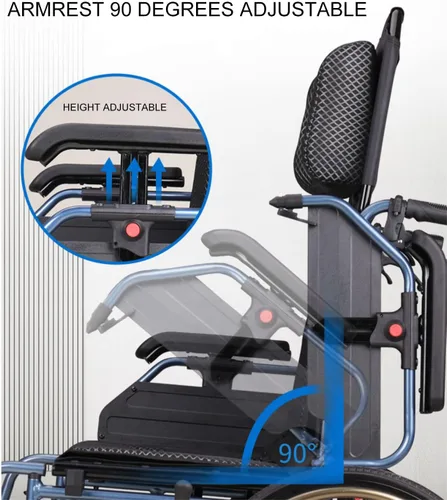 Miniatura 5 de Silla de ruedas reclinable plegable de 20 pulgadas, ruedas traseras y retrocesos elevadores y ancho del asiento de 18 pulgadas, 220 libras