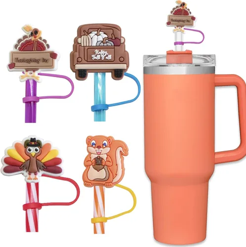 Miniatura 13 de Cubierta de Pajita, 4 Piezas de Tapas para Pajillas para Taza Stanley de 30oz y 40oz con Asa, Tapas de Silicona con Diseño de Sirena para Pajillas