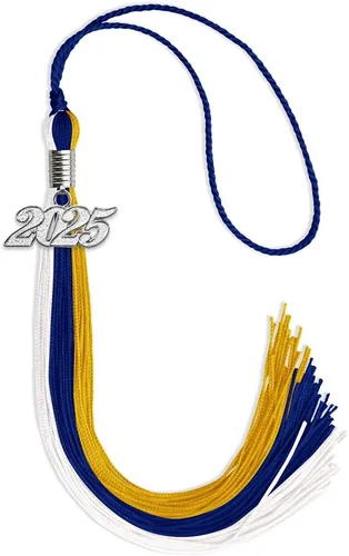 Miniatura 92 de Endea Graduation Borla de triple color con gota de fecha plateada (negro/dorado/granate, 2020)