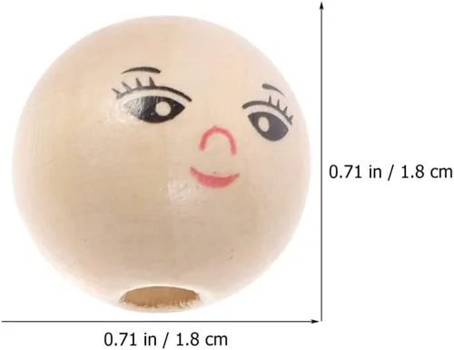 Miniatura 7 de Sewroro 50 cuentas de madera de cara sonriente, cuentas de madera redondas espaciadoras con agujero, cuentas de cabeza de muñeca para niñas, cuentas
