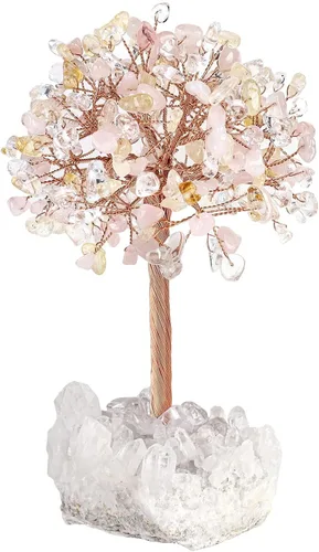 Miniatura 12 de mookaitedecor Árbol de dinero de cristal aguamarina natural con base de racimo de cuarzo de roca, árbol de Feng Shui de cristal curativo