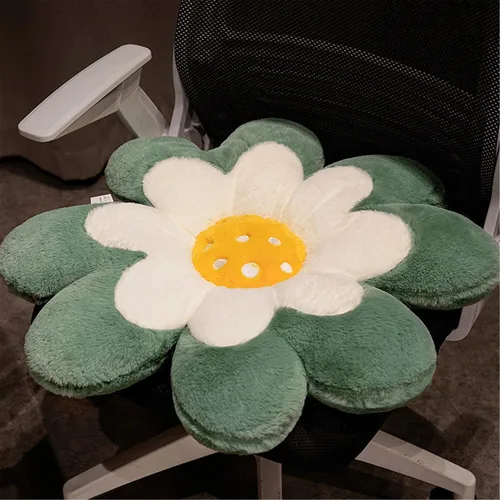Miniatura 2 de Cojín de felpa con diseño de margaritas, cojín de flores, tapete lumbar para dormitorio, oficina, decoración del hogar y auto (17.7 pulgadas, verde)