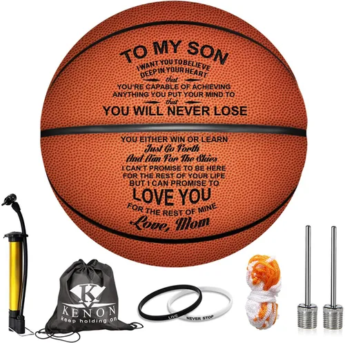 Baloncesto grabado de 29.5 pulgadas, pelota de juego personalizada para interiores y exteriores para hijo y nieto, nunca perderás, regalo de aliento