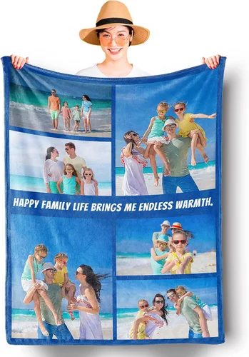 Miniatura 20 de Mantas personalizadas con fotos, manta personalizada de collage de fotos, suave, con mis propias fotos, regalos personalizados para Navidad, 2 Fotos