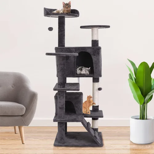 Miniatura 8 de ZENY Árbol para gatos de 54 pulgadas, condominio de torre para gatos de interior, casa para gatos de varios niveles con poste rascador cubierto