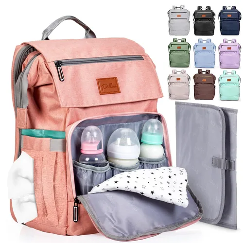 Miniatura 17 de PILLANI Mochila para Pañales de Bebé - Bolsa Grande para Niños y Niñas, Mochila Impermeable para Pañales - Bolsas de Pañales de Viaje con R. Beige