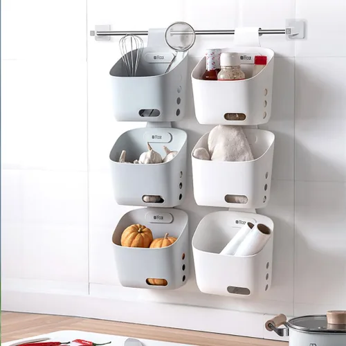 Miniatura 3 de LeleCAT Cesta colgante de plástico para cocina, cesta con gancho desmontable, cuélgala detrás de una puerta o en una barandilla, sobre la puerta