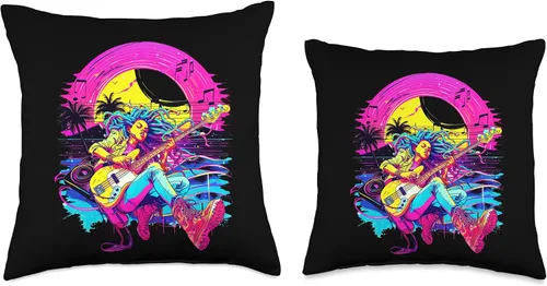 Miniatura 3 de Retro 80's 90's streetwear synthwave Guitar lady Guitarist Throw Pillow