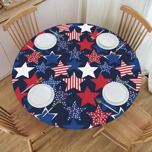 Miniatura 12 de Futterya Decorative Round Tablecloth Fitted Elastic Waterproof Table Cloth Cover Stretch Table Pad Cover for Parties Weddings Banquet Outdoor Events
