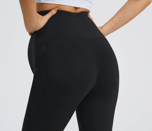 Miniatura 5 de JOYSPELS Leggings de maternidad acampanados sobre el vientre con bolsillos, cremosos, suaves, elásticos, corte de bota, pantalones de yoga