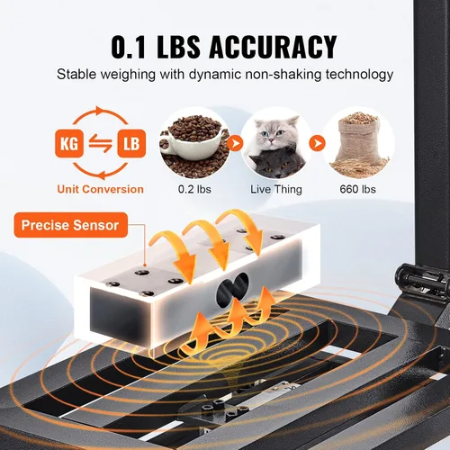 Miniatura 3 de VEVOR Báscula de plataforma digital para computación, carga de 660 libras, báscula de piso de computación de precisión de 0.1 libras con LB/kg