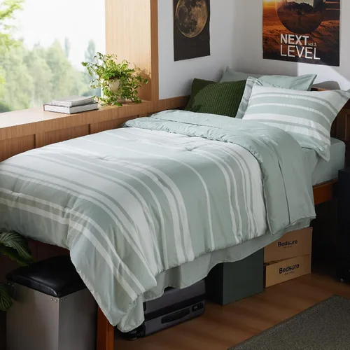 Miniatura 9 de Bedsure Juego de ropa de cama con edredón tamaño individual de 5 piezas, juego de ropa de cama a rayas azules para todas las estaciones, reversible