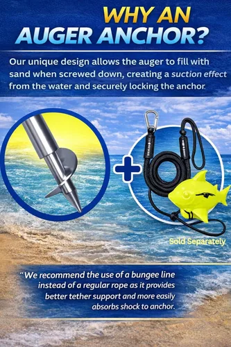 Miniatura 4 de Ancla SandShark - Ancla de tornillo premium para barco, ancla para barco de pontón, poste de ancla para agua poco profunda de acero inoxidable