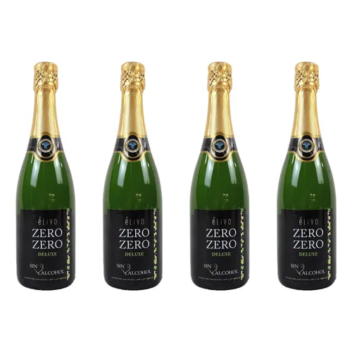 Elivo Zero Zero Deluxe - Desalcoholizado espumoso 0.0% sin alcohol burbujeante de España, seco, bajo en azúcar, bajo en calorías (25.4 fl oz, 4
