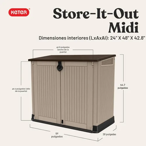 Miniatura 2 de Keter Store-It-Out MIDI - Cobertizo de almacenamiento de resina para exteriores, gabinete horizontal resistente a la intemperie para botes