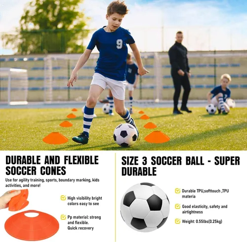 Miniatura 5 de Portería de fútbol, juego de porterías de fútbol para niños para patio trasero, paquete de 2 redes de fútbol portátiles desplegables con pelota