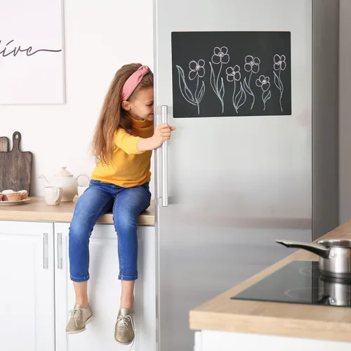 Miniatura 6 de PATIKIL Pizarra magnética de borrado en seco de 20 x 10 pulgadas, 2 hojas magnéticas de borrado en seco, pizarra negra para refrigerador