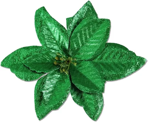 Miniatura 28 de YYCRAFT 12 flores artificiales de seda brillante con purpurina para decoración de árbol de Navidad (plata, 8 pulgadas)
