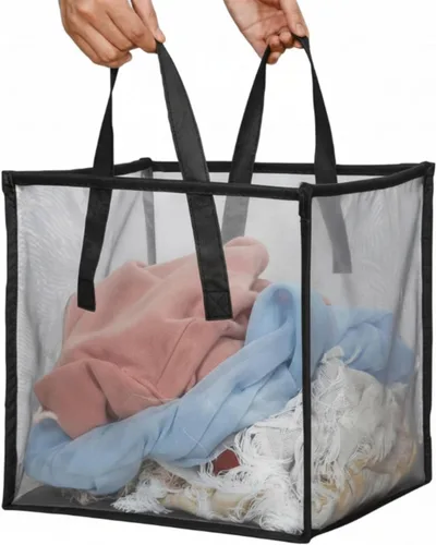 Zopeal 1 paquete de cestas plegables para la ropa sucia de 13 pulgadas con asas, cestas de malla para ropa portátil, de una sola capa, plegable,