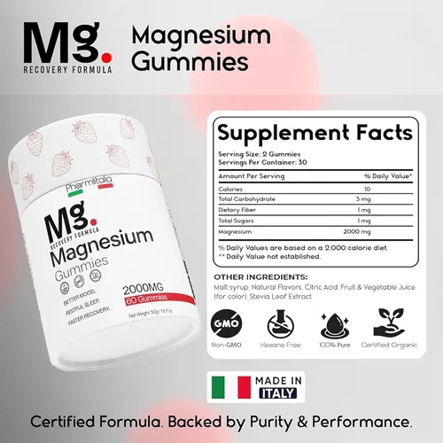Miniatura 9 de Suplemento de magnesio de 2000 mg para un mejor sueño - Suplementos para la memoria y la concentración - Alta absorción muscular y apoyo cerebral