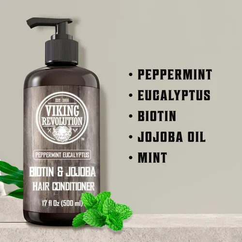 Miniatura 2 de Viking Revolution Biotin - Acondicionador de eucalipto y menta para hombre, con aceite de jojoba y aceite de menta, acondicionador para cabello