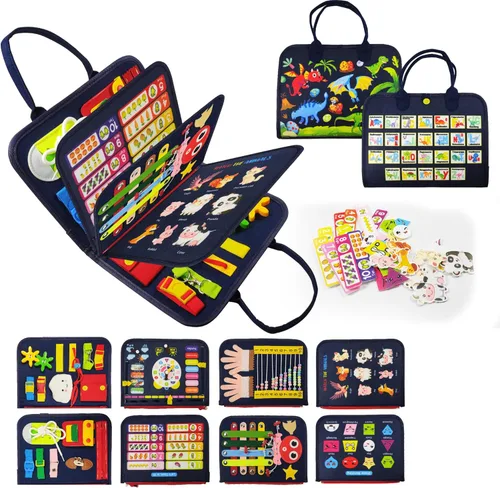 LearnToy Montessori - Tabla de actividades para niños de 3, 4, 5 años, juguetes sensoriales para niños pequeños de 3 a 6 años, ideal para viajes y