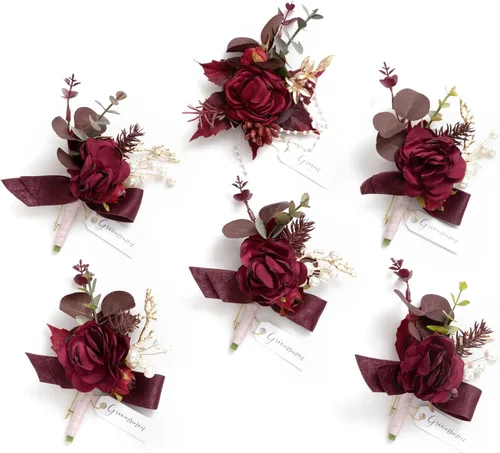 Miniatura 31 de Ling's Moment Boutonniere para Hombres Boda, Juego de 6, Novio y Padrinos Boutonniere para Boda Regreso a Casa Halloween Ceremonia Aniversario, Cena