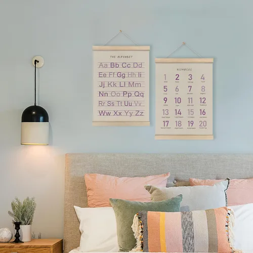 Miniatura 6 de HRQKO Juego de Marco para Póster de Alfabeto y Números, Decoración de Pared para Niñas, Arte de Pared Boho ABC con Marcos de Madera, Bandera