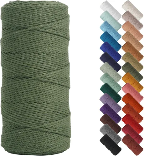 Miniatura 59 de Cordón de macramé de 1/8 pulgadas 220 yardas (200 metros) suministros naturales de macramé, hilo de macramé, cuerda de algodón de color, cuerda