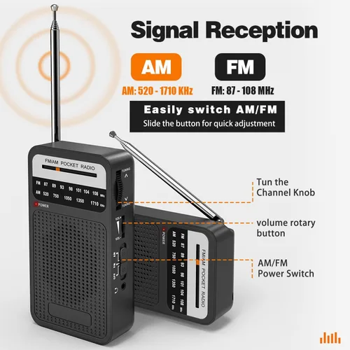Miniatura 3 de Radio portátil AM FM con la mejor recepción, radio transistor Goodes con altavoz fuerte, funciona con 2 baterías AA, conector de auriculares