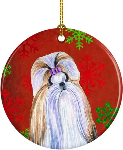 Miniatura 66 de Caroline's Treasures Bulldog English - Copos de nieve rojos y verdes, adorno de cerámica de Navidad, decoración colgante para el hogar, Navidad