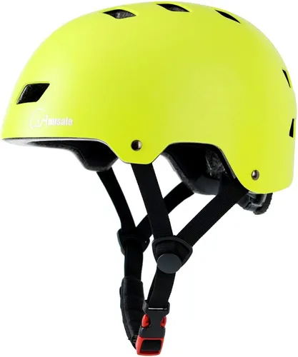 Casco para bicicleta y patineta, ajustable y multideporte para patines y scooter, 3 tallas para adultos, jóvenes, niños y bebés Amarillo Verde