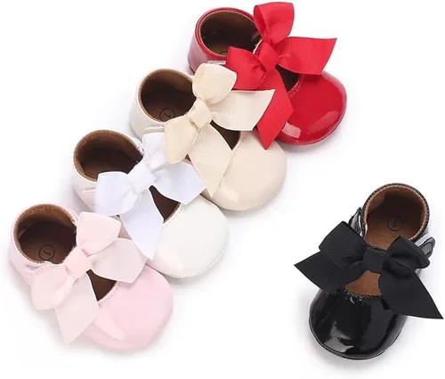 Miniatura 7 de LAFEGEN Zapatos planos Mary Jane para bebés y niñas con Bownot, suela suave, suela suave, piel sintética, recién nacidos, para primeros pasos