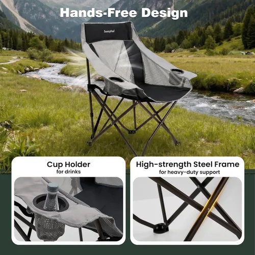 Miniatura 5 de SUNNYFEEL Sillas de campamento ligeras de gran tamaño para adultos, silla plegable portátil con bolsillos laterales y hueco para tazas para playa