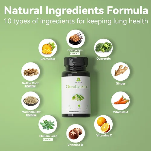 Miniatura 3 de OmniBreathe Suplemento de desintoxicación pulmonar y apoyo respiratorio Hoja de gordolobo, cordyceps, NAC y vitaminas para una respiración clara