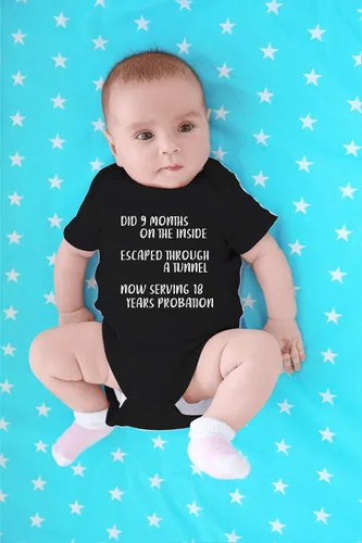 Miniatura 21 de CBTwear Did 9 Month, Escaped Through a Tunnel, Serving 18 Years Baby Body Unisex Comfy Humor