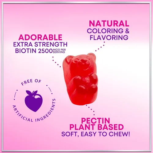 Miniatura 7 de Gomitas de péptidos de colágeno – 2500 mcg de D-biotina por porción – Proteína hidrolizada tipo I y III Suplemento de colágeno múltiple con vitamina