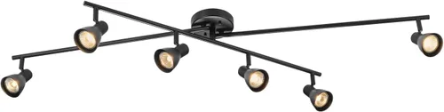 Miniatura 12 de Globe Electric 64000055 - Iluminación de riel de 6 luces de 42", barra central doble giratoria, color blanco mate, acentos en tono madera, luz