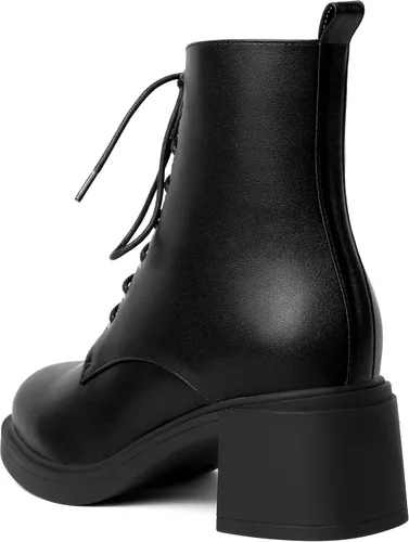 Miniatura 111 de ROSERWISH Botas altas de tacón bajo y grueso para mujer, con cordones, cómodas, modernas, con puntera redonda, de 2.5 pulgadas