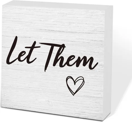 Miniatura 30 de Letrero de caja de madera Let Them de 5 x 5 pulgadas, letrero de escritorio estilo granja Boss Lady decoración de cubículo de oficina, accesorios