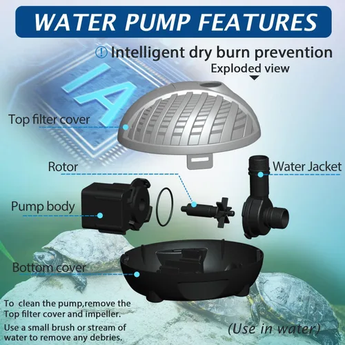 Miniatura 6 de WaterRebirth HSP1600N Bomba sumergible versátil con chorros de fuente - para acuarios, estanques, fuentes, peceras para tortugas - 396GPH