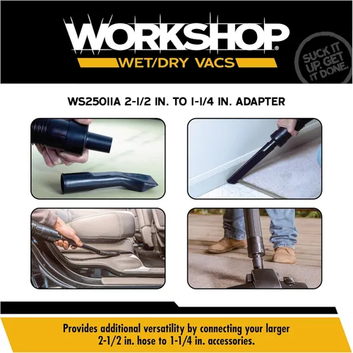 Miniatura 4 de WORKSHOP Wet/Dry Vacs Adaptador de vacío WS25011A de 2-1/2 pulgadas a 1-1/4 pulgadas, adaptador universal de manguera de vacío para tienda