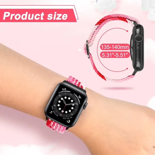 Miniatura 3 de Paquete de 5 correas ajustables compatibles con Apple Watch de 1.496 in 1.575 in 1.614 in 1.654 in 1.732 in 1.772 in 1.929 in, nailon trenzado Solo